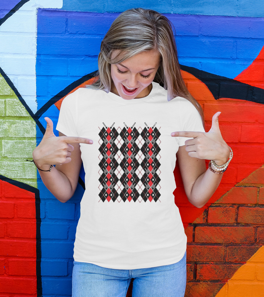 Deadpool Argyle Pattern Black And Red Diamond Print T-Shirt