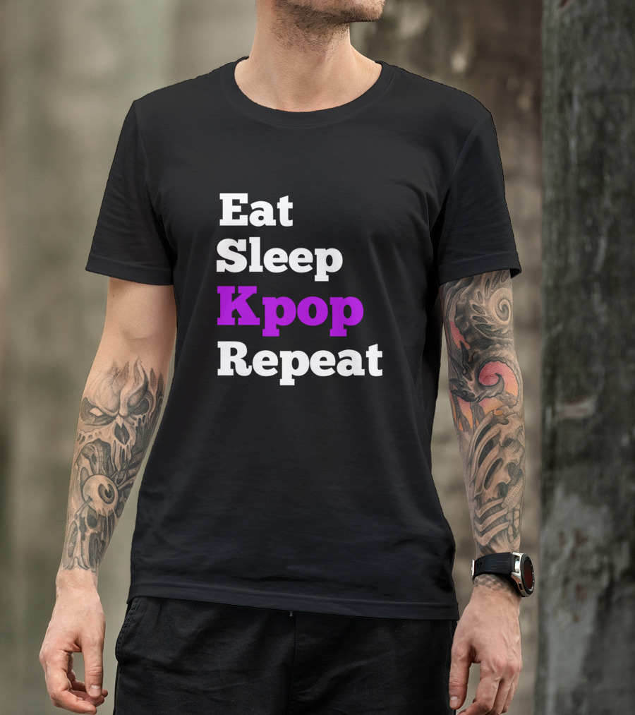 Eat Sleep Kpop Repeat Black And Purple Text T-Shirt
