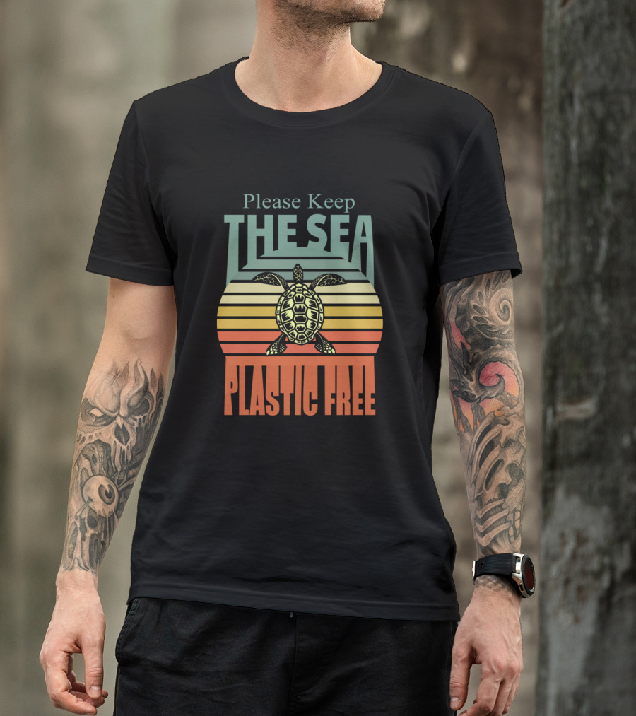 Please Keep The Sea Plastic Free Vintage Turtle Environmental Protection T-Shirt