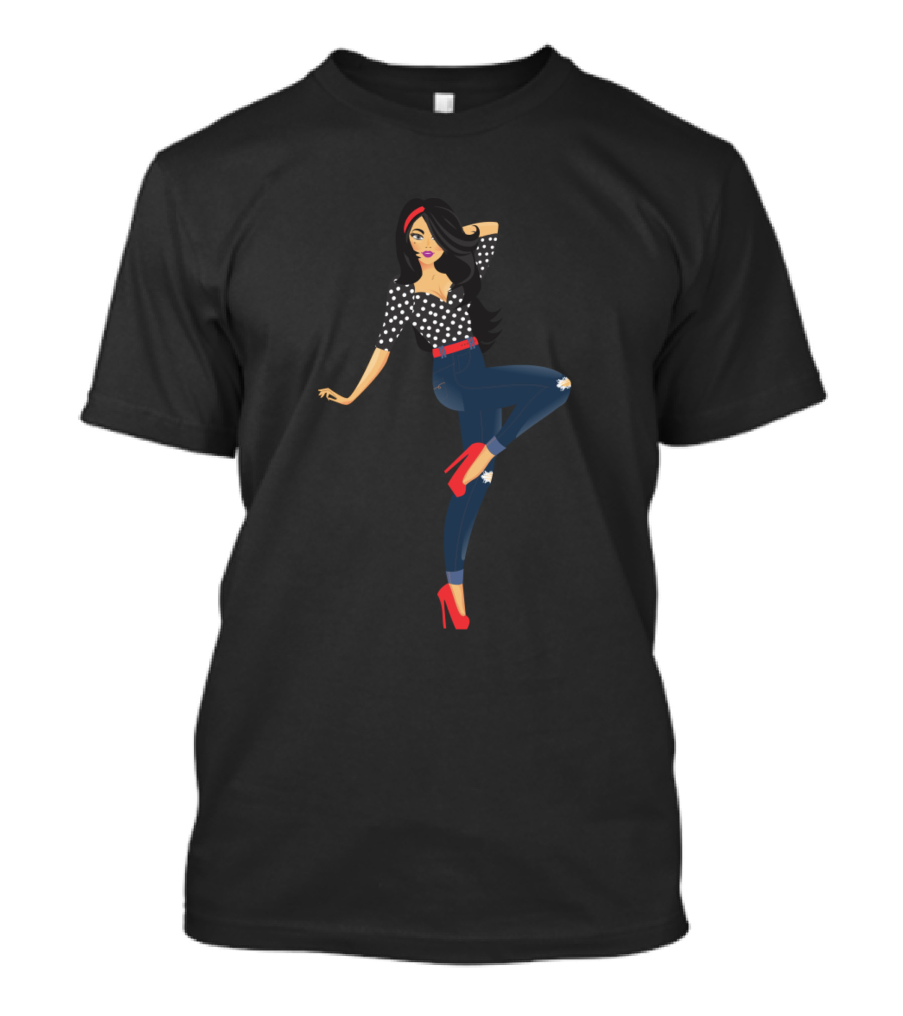 Happy Time Polka Dot Retro Fashion Girl In Red Heels T-Shirt