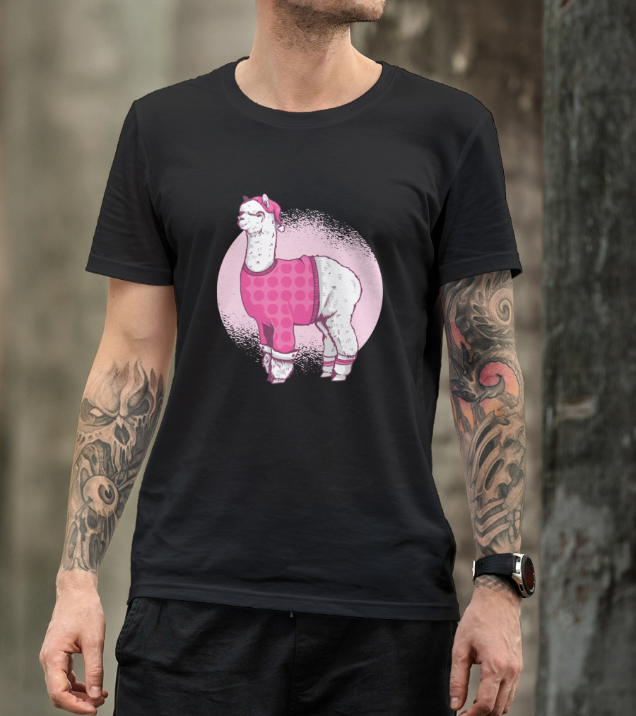 Lama Schlafanzug Pyjama Nachthemd Schlafen Nacht Rosa Punkte Mütze T-Shirt
