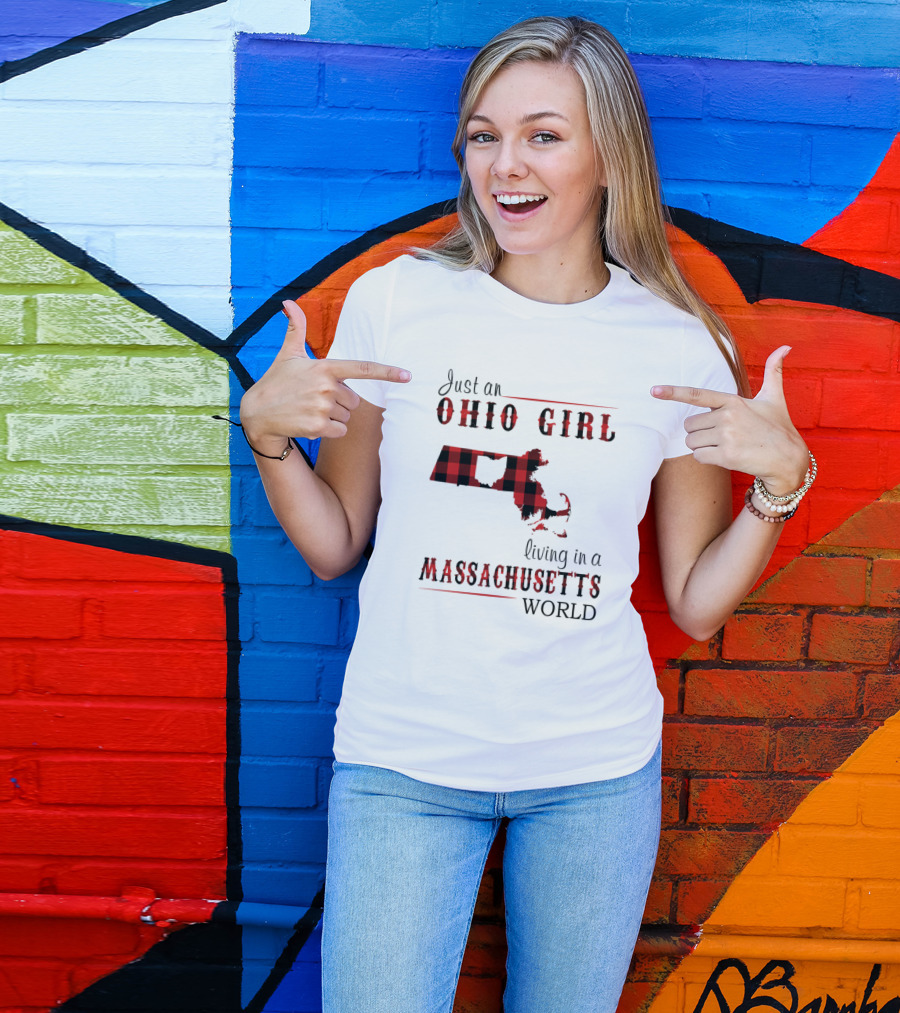 Ohio Girl Heart In Massachusetts World Buffalo Plaid T-Shirt