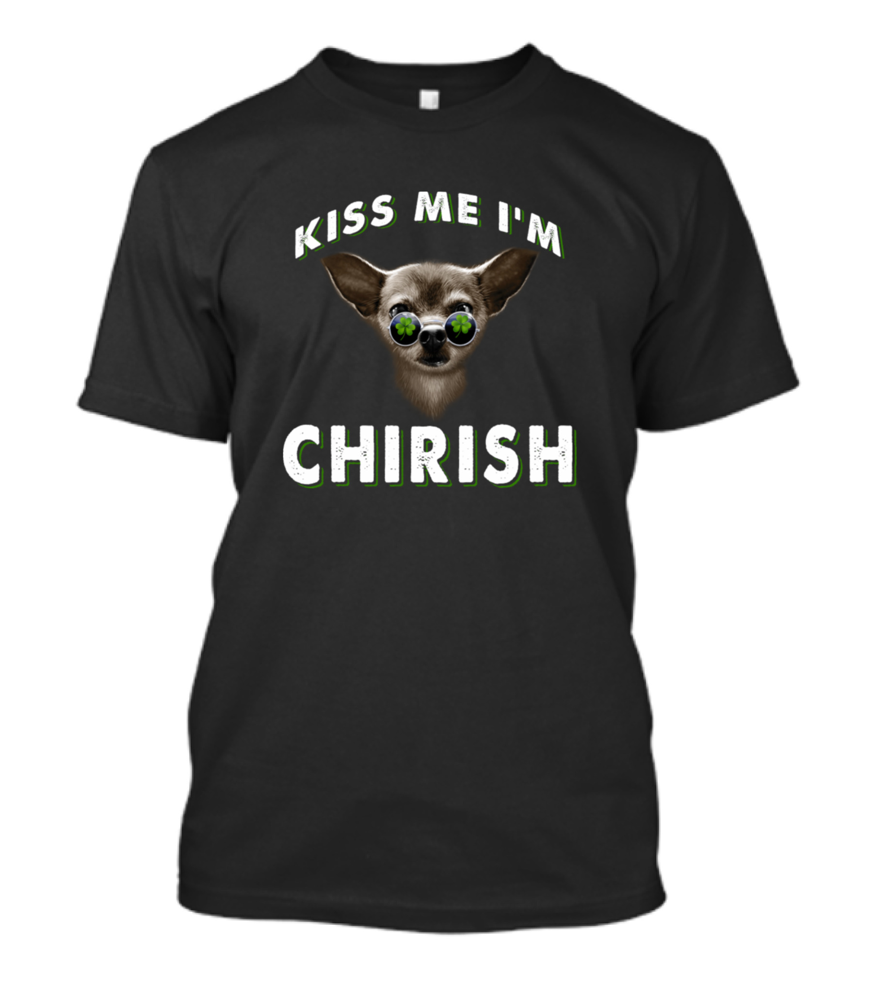 Kiss Me I'm Chirish Dog With Shamrock Glasses T-Shirt