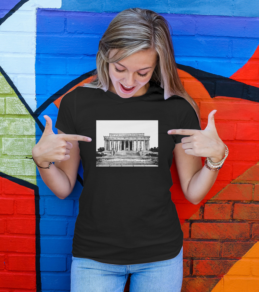 Lincoln Memorial Ink Painting Black And White Architecture T-Shirt