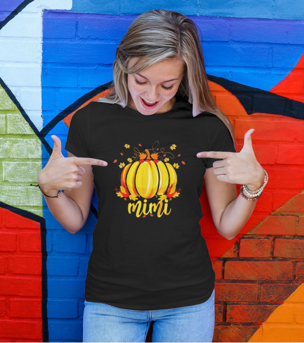 Mimi Pumpkin Fall Leaves Halloween Thanksgiving Grandma T-Shirt