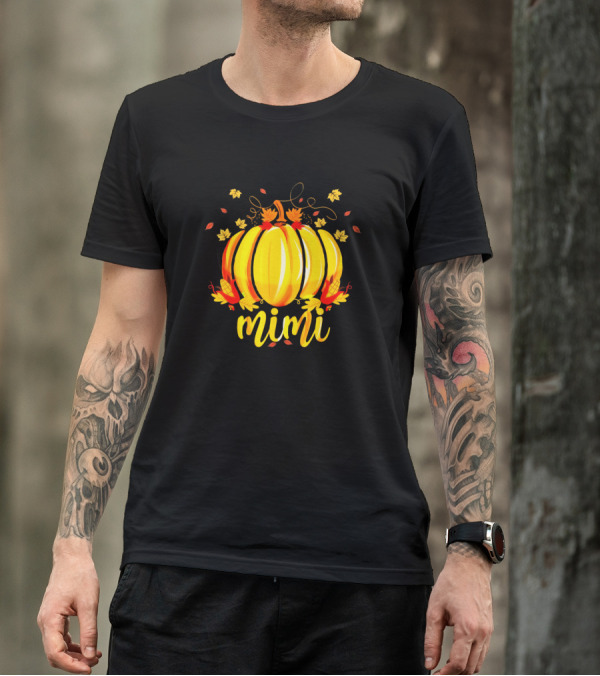 Mimi Pumpkin Fall Leaves Halloween Thanksgiving Grandma T-Shirt