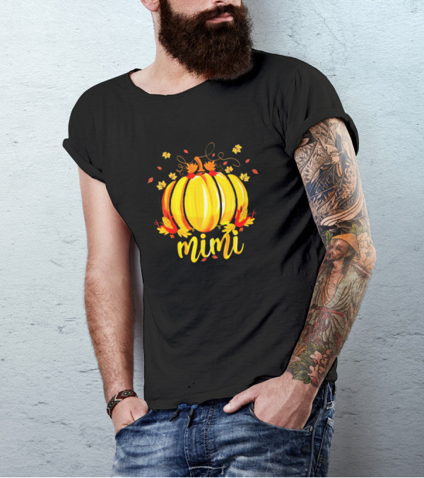 Mimi Pumpkin Fall Leaves Halloween Thanksgiving Grandma T-Shirt
