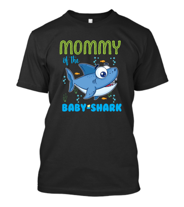 Mommy Of The Baby Shark Blue Cartoon With Bubbles And Fish T-Shirt