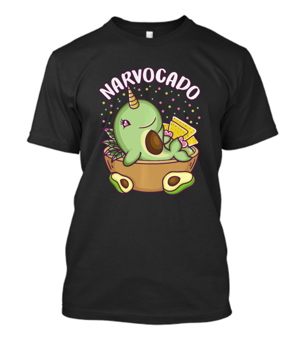 Narwhal Avocado Narvocado Cute Funny Food Creature Relaxing In Guacamole Bowl With Tortilla Chips T-Shirt