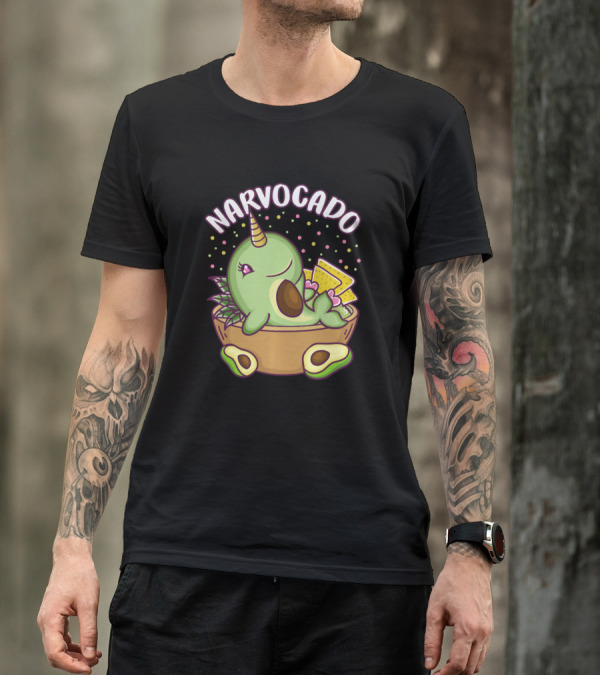 Narwhal Avocado Narvocado Cute Funny Food Creature Relaxing In Guacamole Bowl With Tortilla Chips T-Shirt