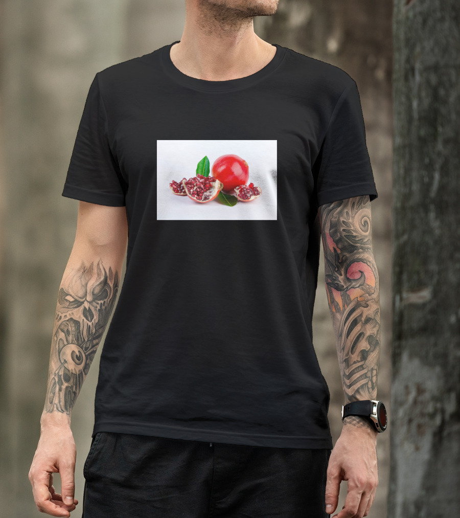 Photograph Of A Pomegranate With Leaves And Seeds T-Shirt