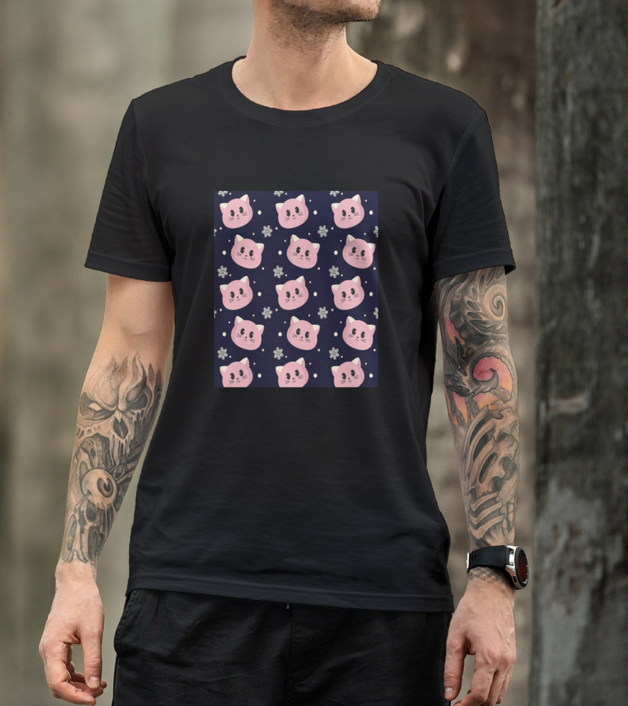 Snowflake Pink Cats T-Shirt