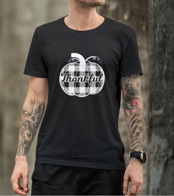 Thankful Plaid Pumpkin Fall Autumn T-Shirt