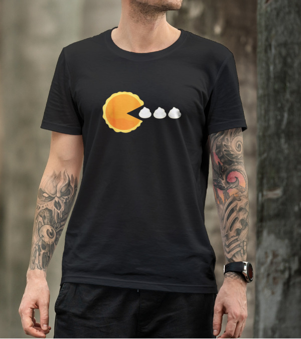 Pumpkin Pie Thanksgiving Video Game Pac-Man Style Whipped Cream T-Shirt