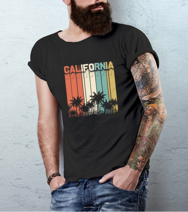Vintage California Palm Trees Retro Beach Cali Surf 80s T-Shirt
