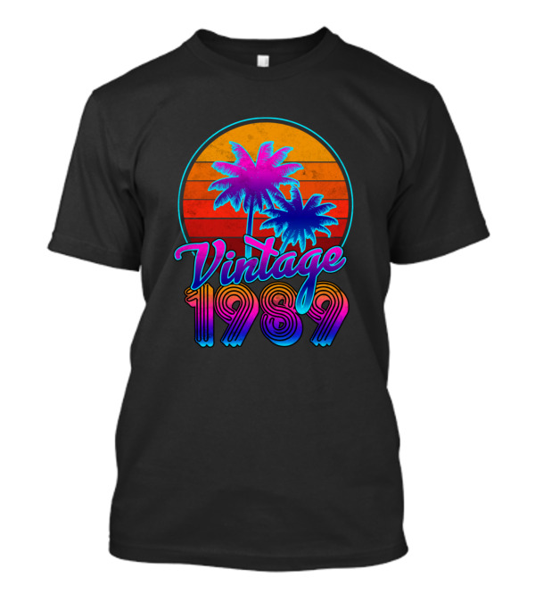 Vintage 1989 Retro 80s Palm Sunset Birthday T-Shirt