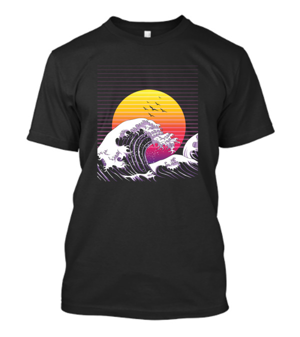 Retro Vintage Great Wave Off Kanagawa Japanese Sunset Lines Aesthetic T-Shirt