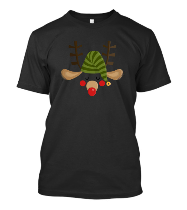Rudolph Reindeer With Striped Elf Hat And Red Nose T-Shirt