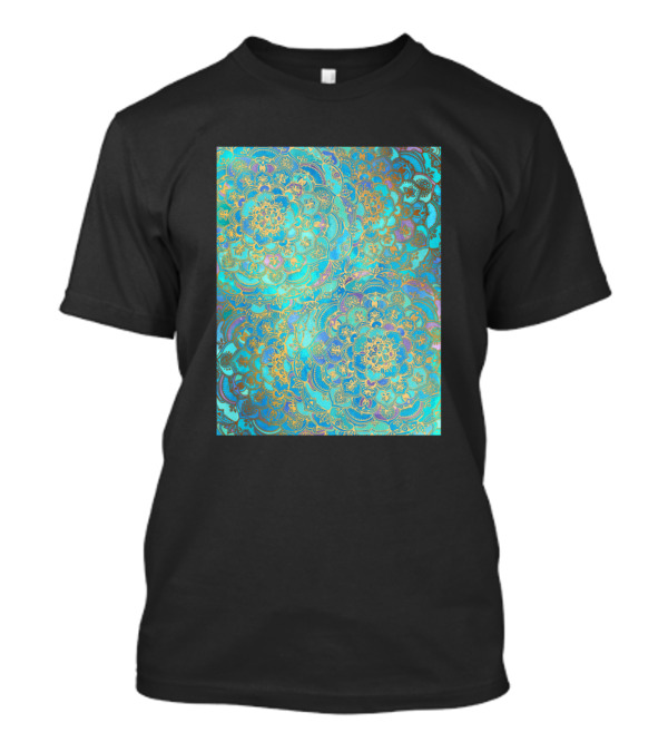 Sapphire Jade Stained Glass Mandalas Fractal Art Deco T-Shirt
