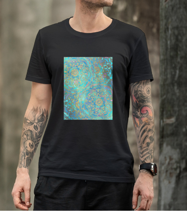 Sapphire Jade Stained Glass Mandalas Fractal Art Deco T-Shirt