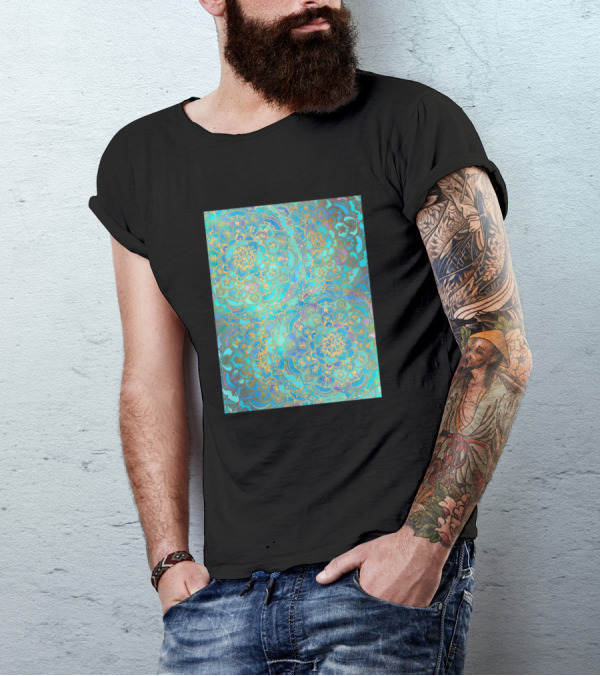 Sapphire Jade Stained Glass Mandalas Fractal Art Deco T-Shirt