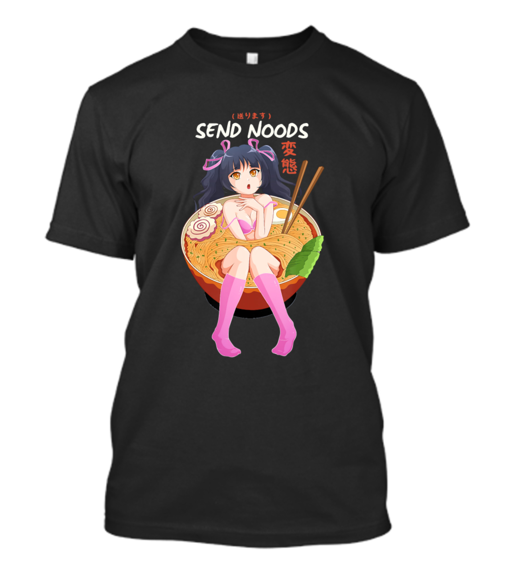 SEND NOODS Ramen Noodle Bowl Anime Girl Kawaii Aesthetic T-Shirt