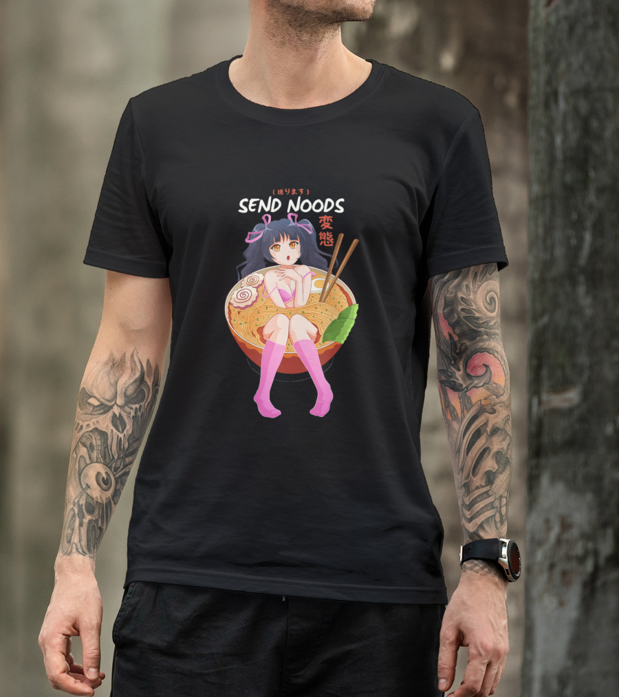 SEND NOODS Ramen Noodle Bowl Anime Girl Kawaii Aesthetic T-Shirt
