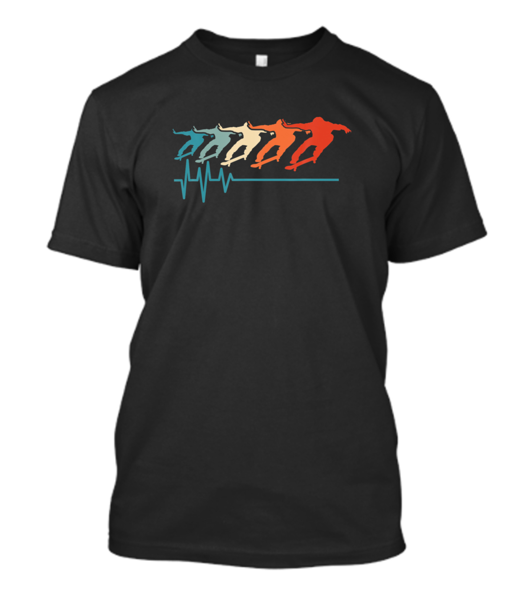 Skateboard Heartbeat Funny Skateboarder Retro Silhouette Motion T-Shirt