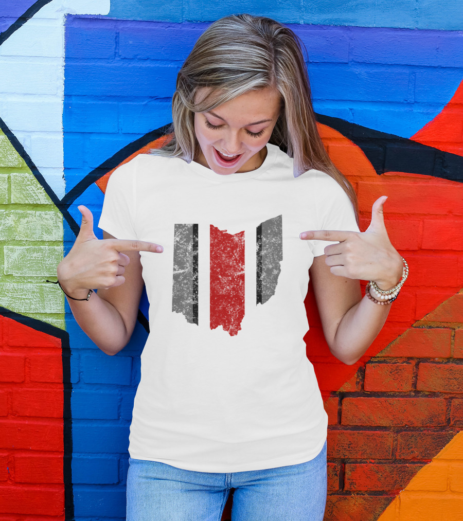 Ohio State Pride Ohio Map Silhouette Red White Black Stripes T-Shirt