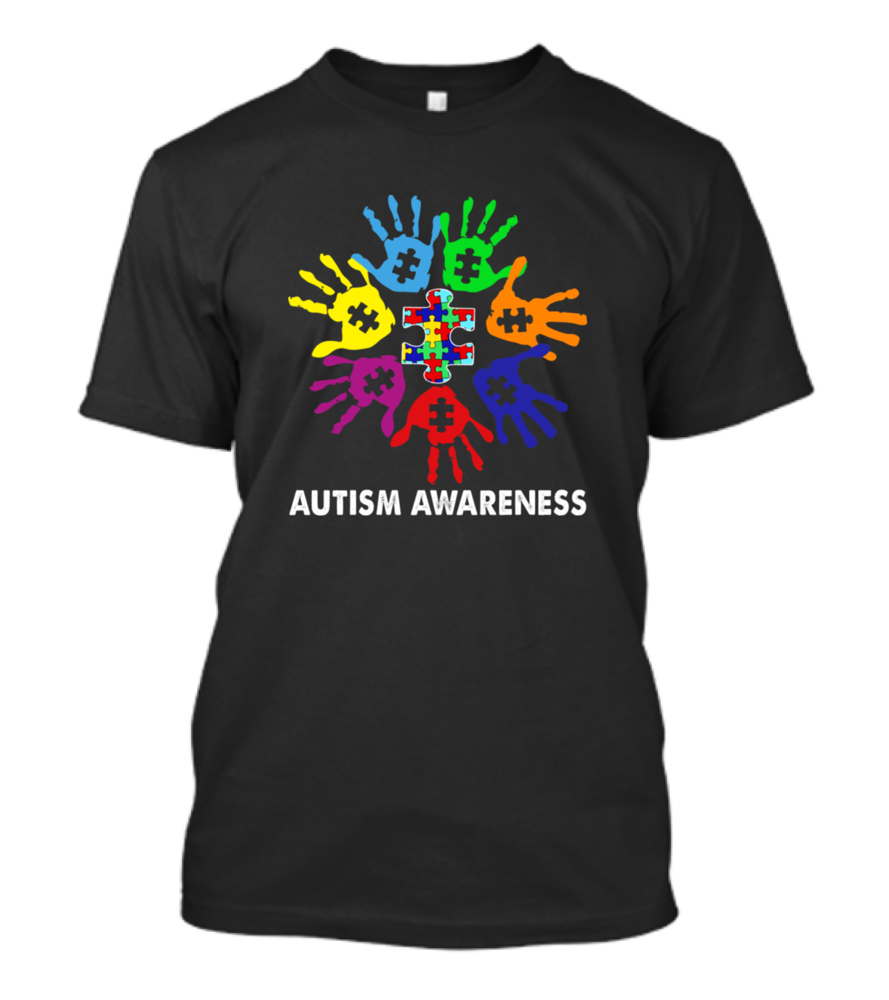 Strong Hands Autism Awareness Rainbow Puzzle T-Shirt