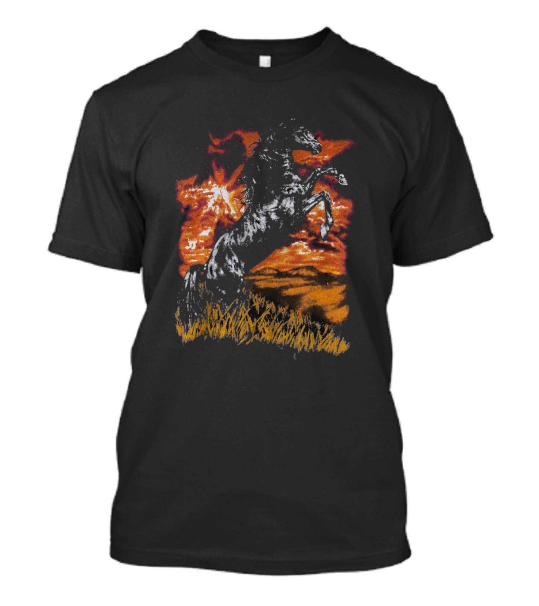 The Horse Rearing At Sunset In Fiery Landscape T-Shirt