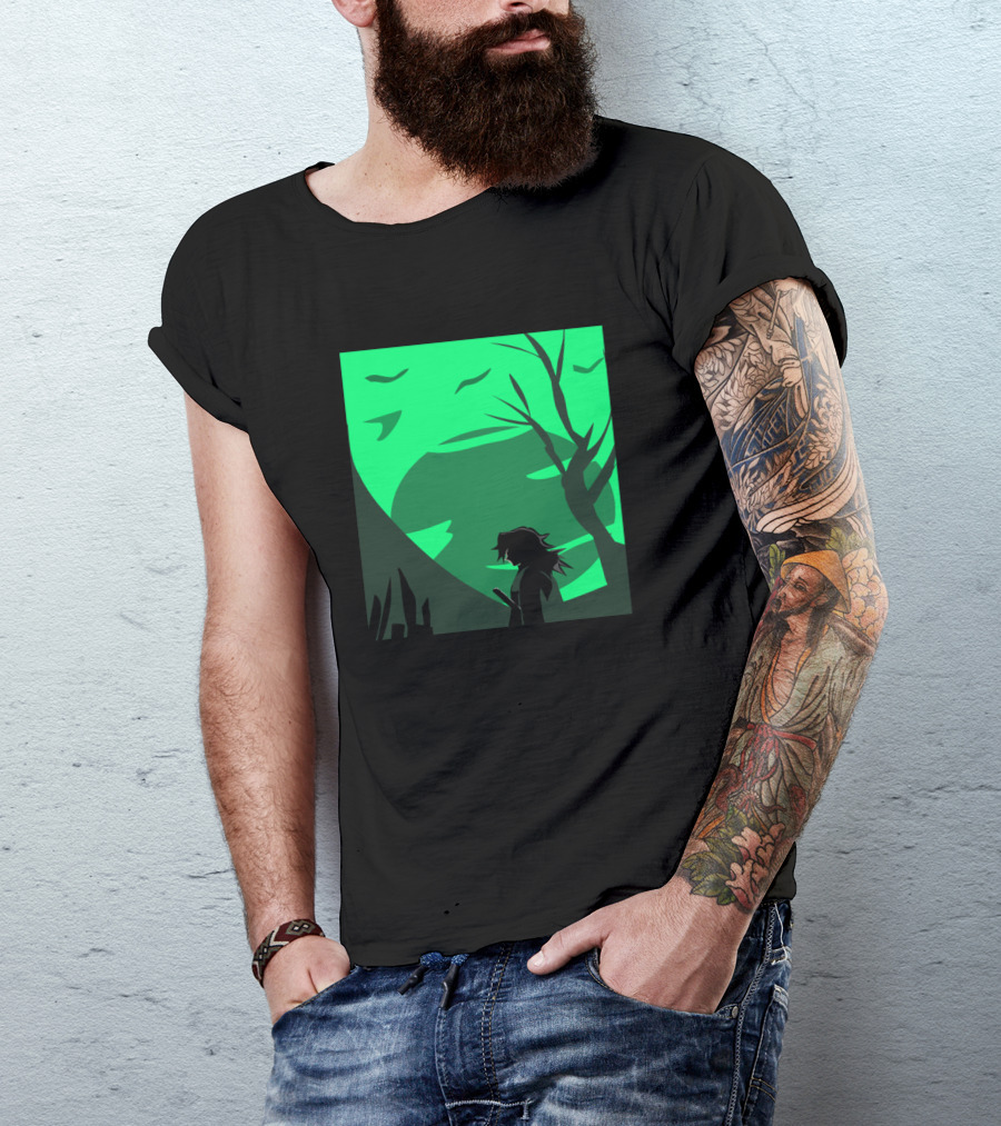 Tomioka Giyuu The Pillar Silhouette Against Green Forest Backdrop T-Shirt