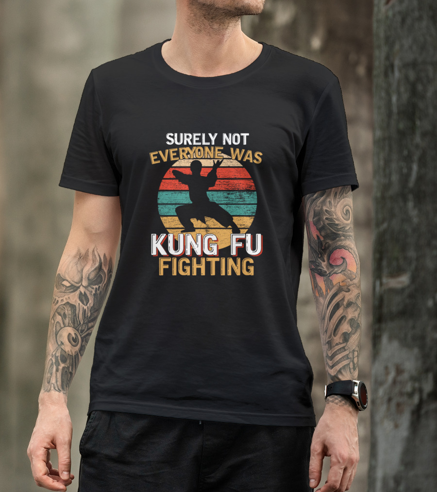Surely Not Everyone Was Kung Fu Fighting Vintage Silhouette Retro Stripes T-Shirt