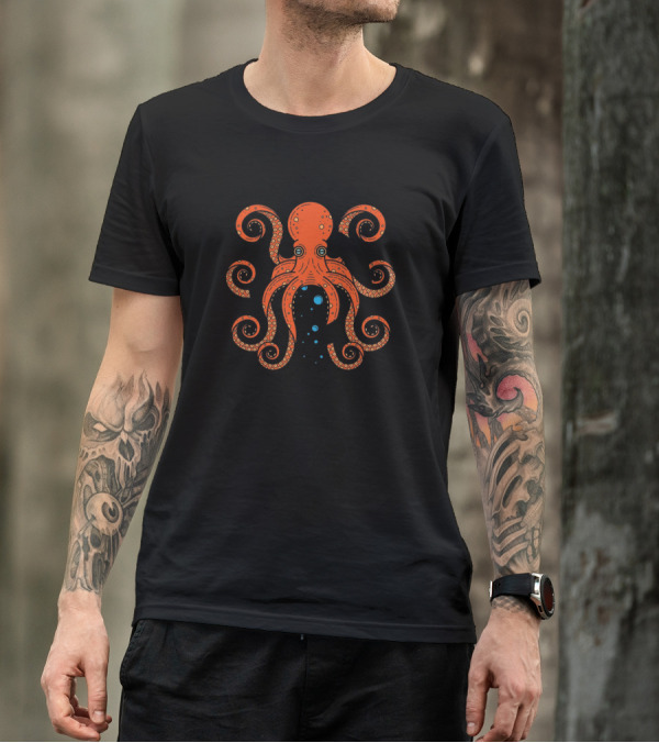 Giant Red Octopus With Floating Bubbles T-Shirt