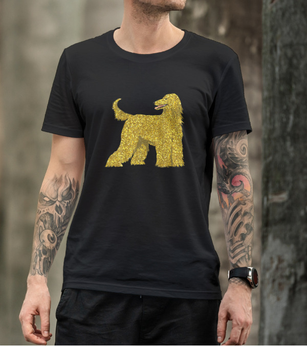 Golden Afghan Hound Dog Pet Yellow Animal For Girl Sparkling Glam T-Shirt