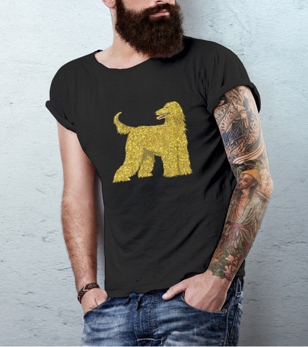 Golden Afghan Hound Dog Pet Yellow Animal For Girl Sparkling Glam T-Shirt