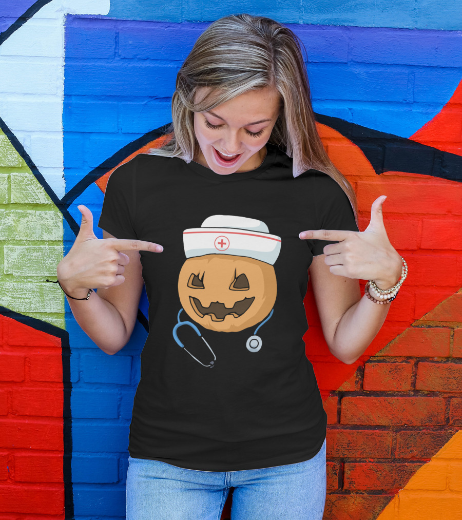 Halloween Pumpkin Nurse Stethoscope RN Graduate Squad T-Shirt
