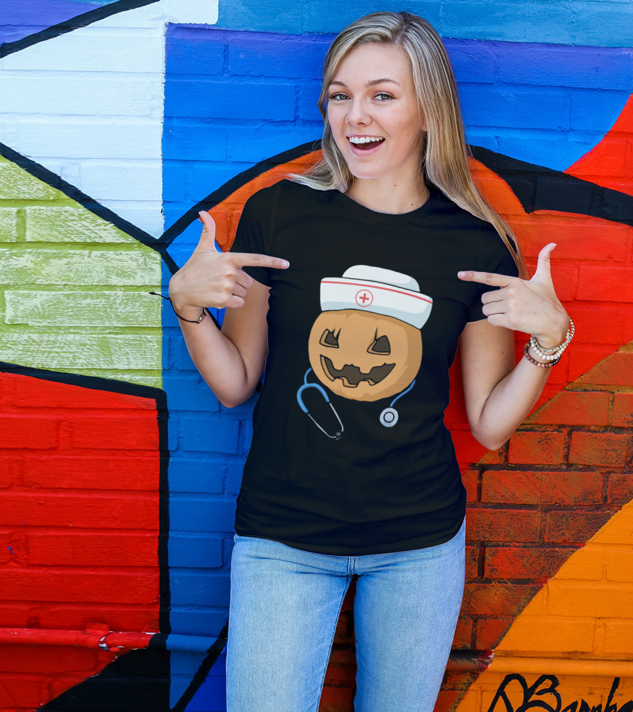 Halloween Pumpkin Nurse Stethoscope RN Graduate Squad T-Shirt