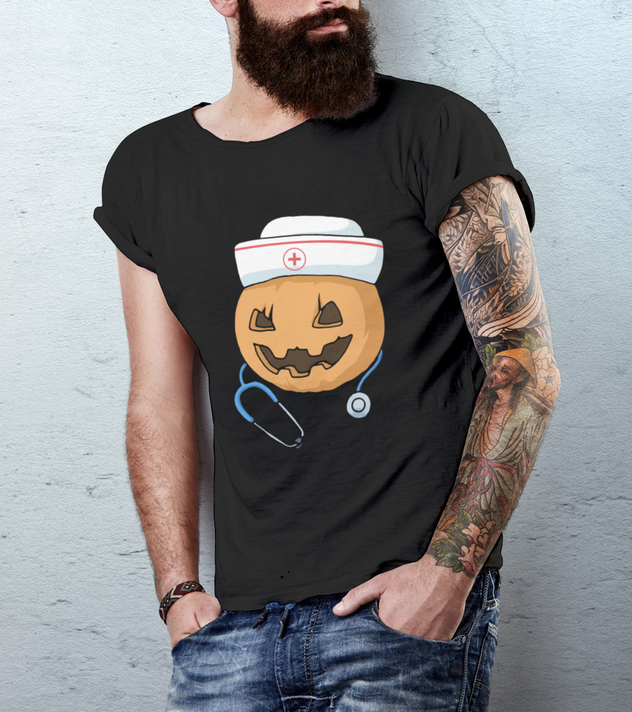 Halloween Pumpkin Nurse Stethoscope RN Graduate Squad T-Shirt