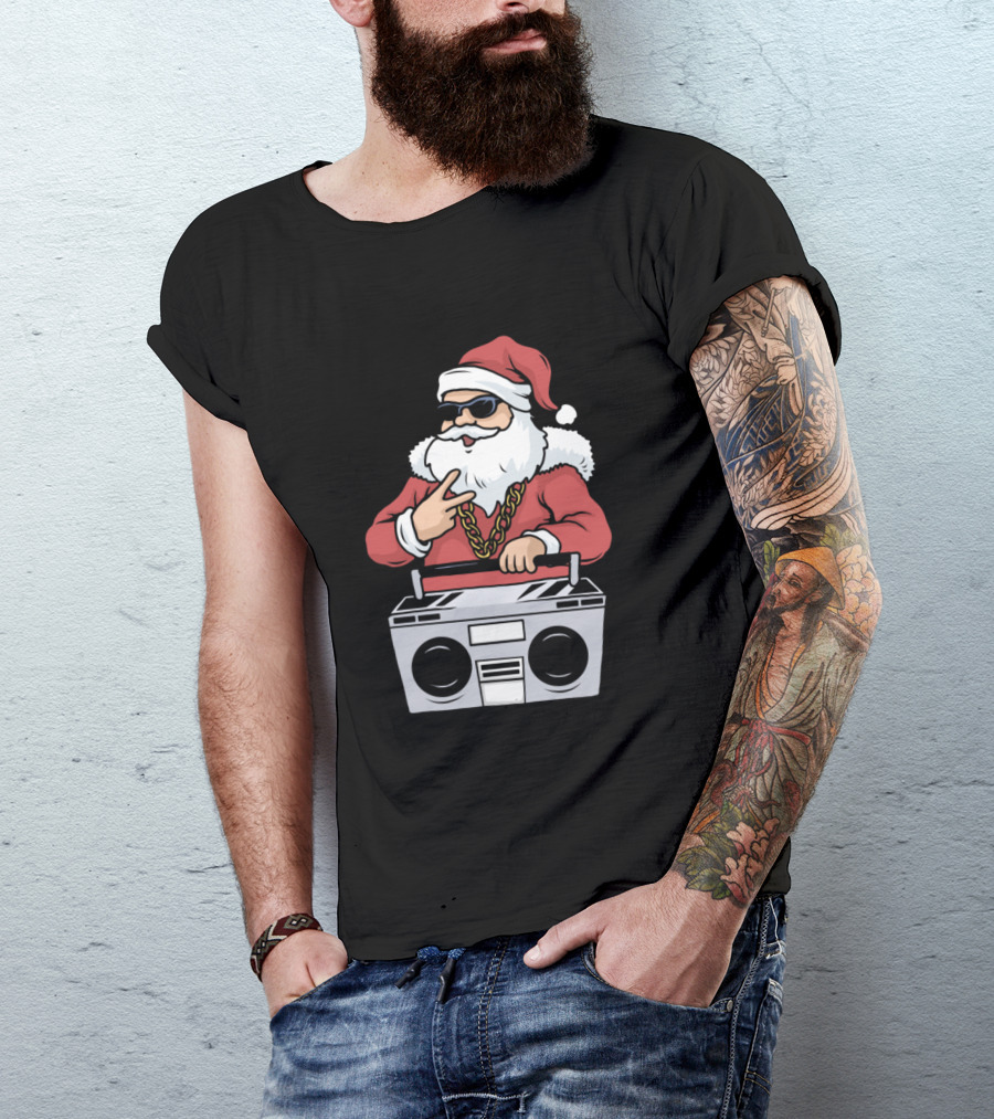 Santa Claus Hip Hop Gangster With Ghettoblaster T-Shirt