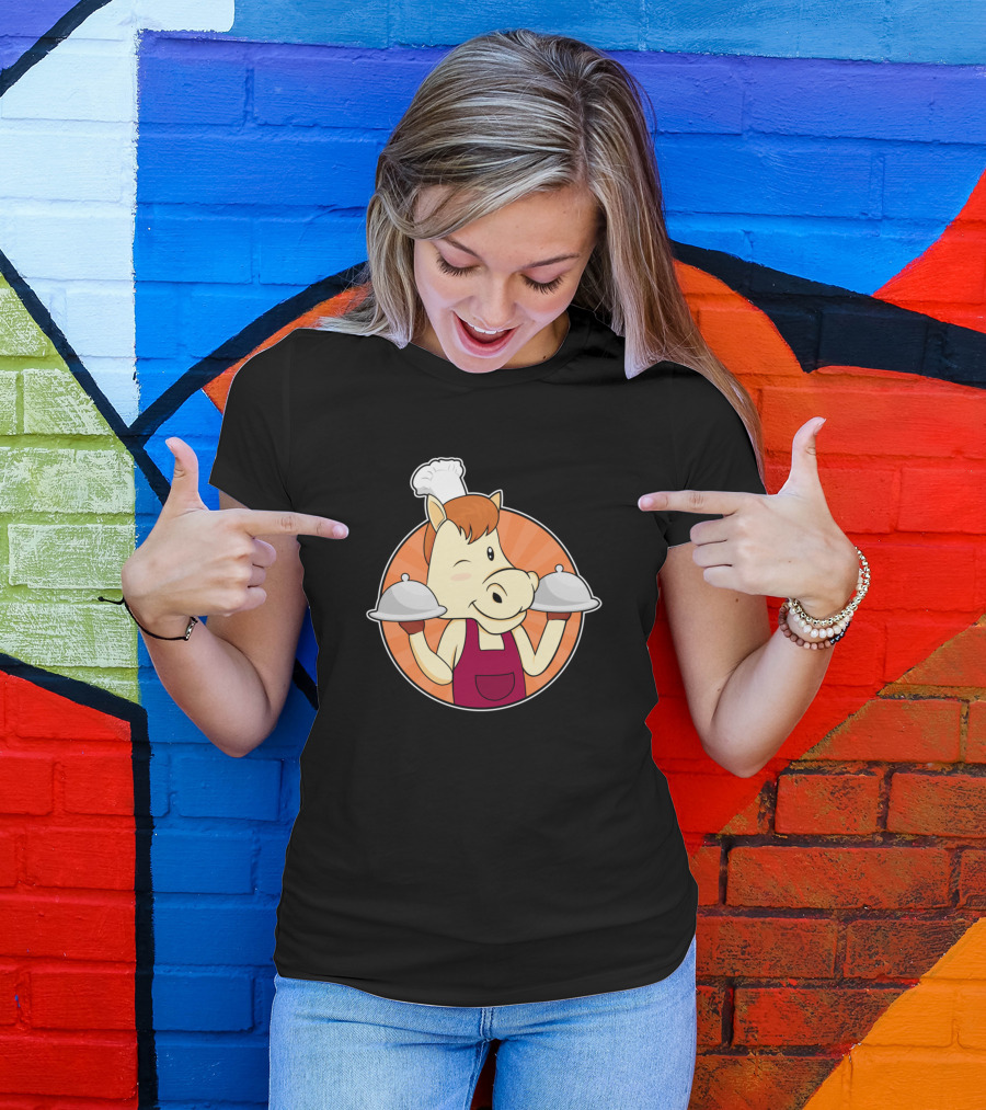 Smiling Chef Horse Holding Serving Platters T-Shirt