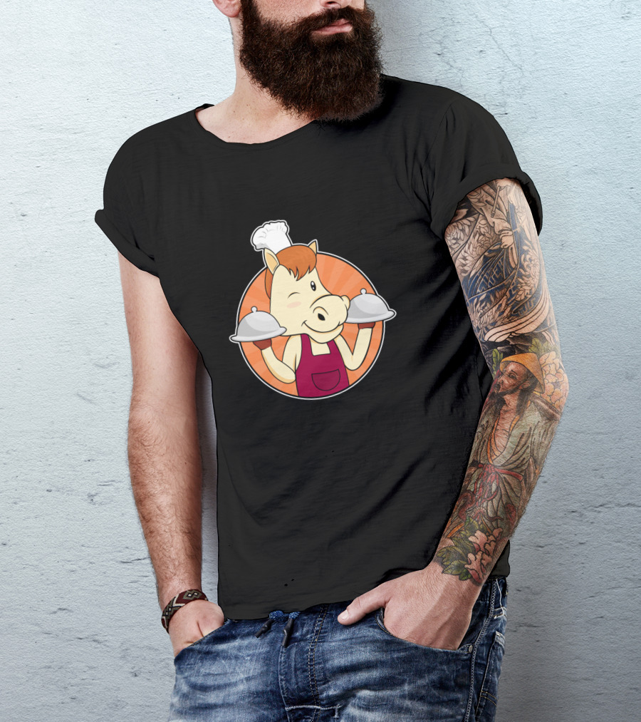 Smiling Chef Horse Holding Serving Platters T-Shirt