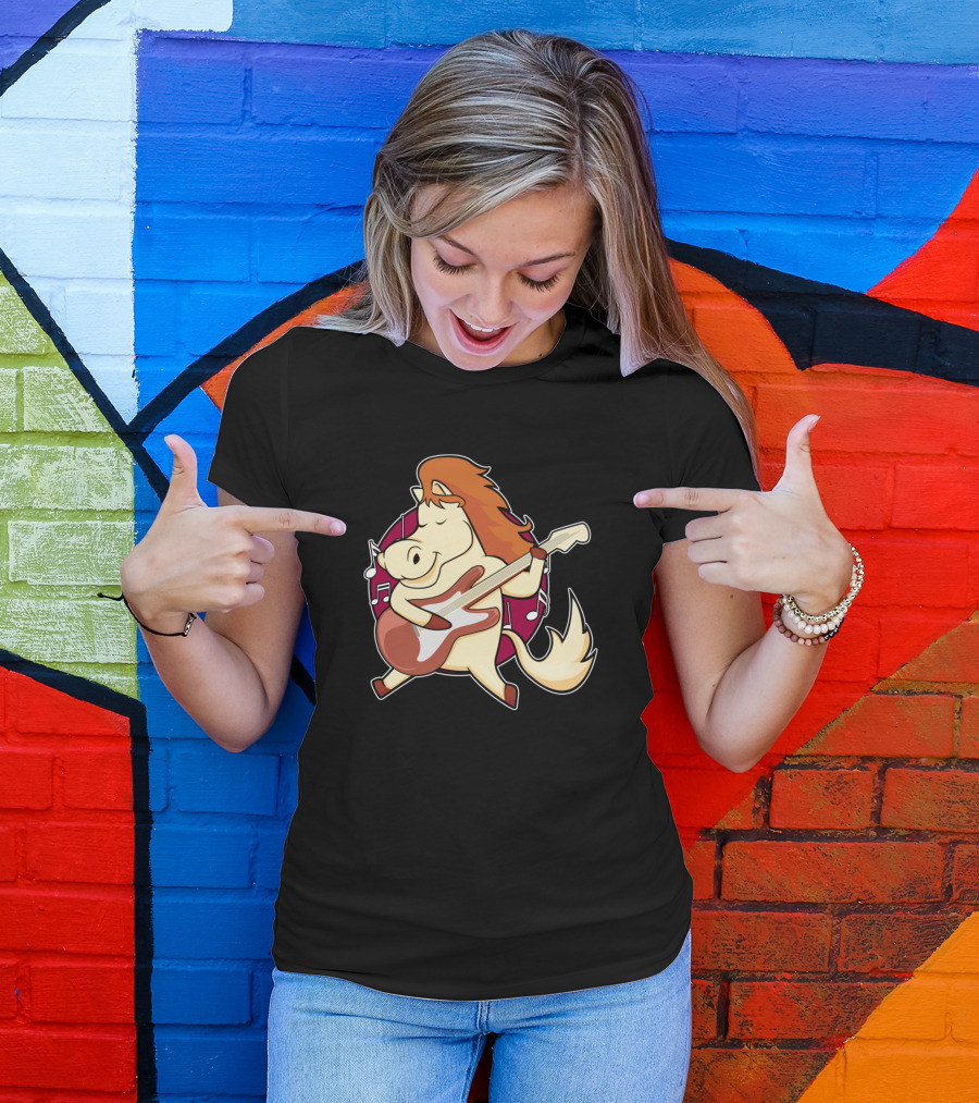 Horse Playing Guitar With Musical Notes T-Shirt