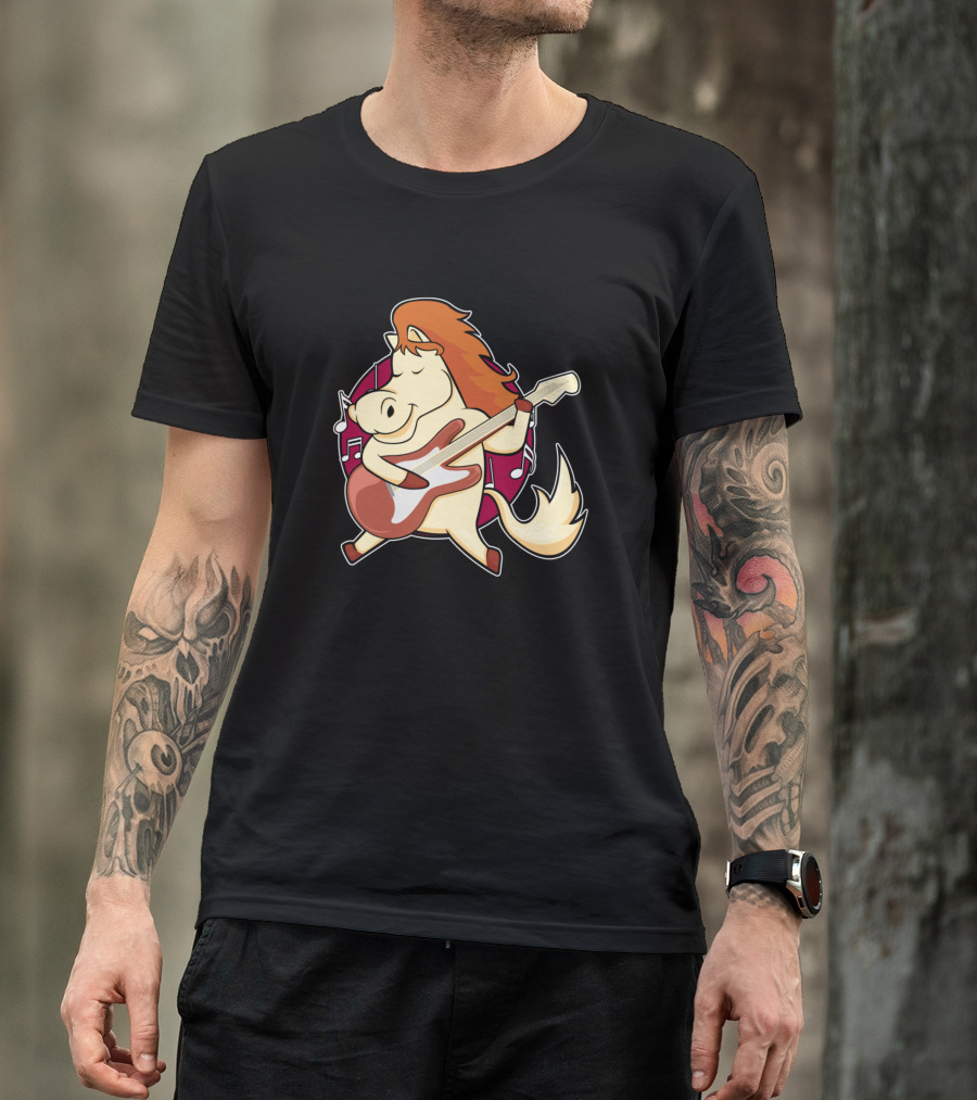 Horse Playing Guitar With Musical Notes T-Shirt