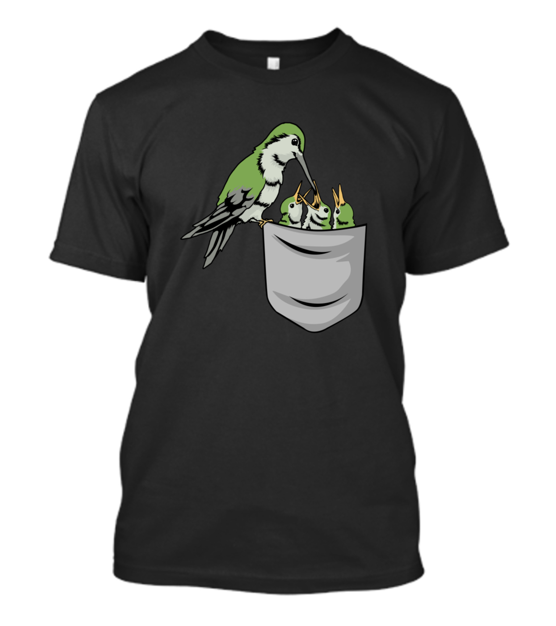 Hummingbird Feeding Egg Chick Bird Hum Pocket Scene T-Shirt