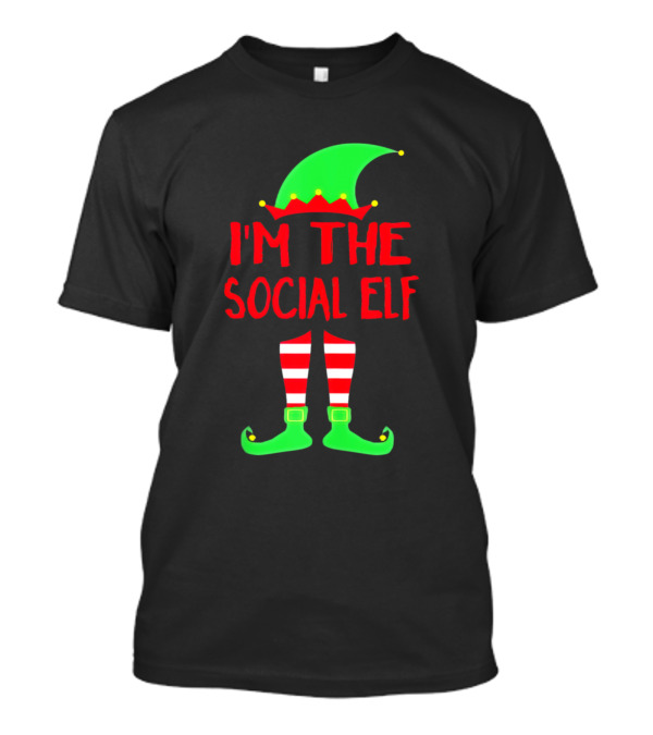 IM THE SOCIAL ELF Elf Hat Striped Stockings Green Shoes T-Shirt