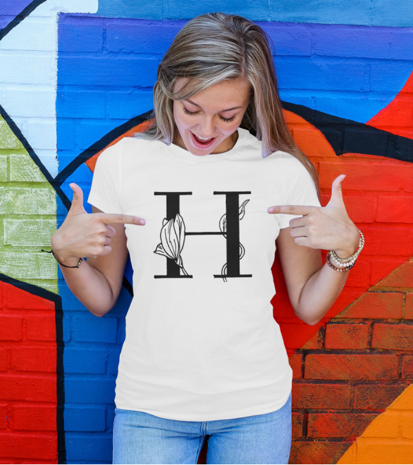 H Monogram With Floral Rose Elements T-Shirt