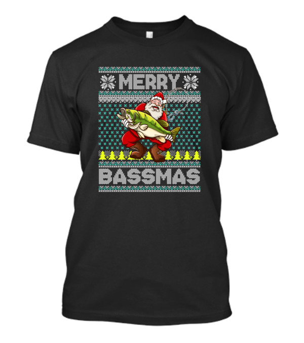 Merry Bassmas Santa Claus Fishing Ugly T-Shirt