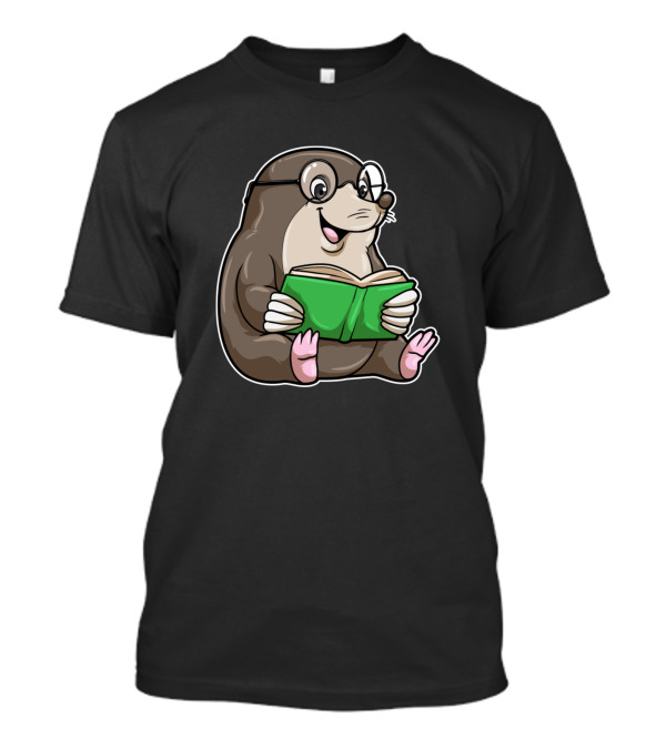 Mole Nerd Reading With Glasses And Green Book T-Shirt