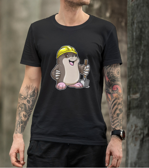 Mole Wearing Yellow Construction Helmet Holding Shovel T-Shirt
